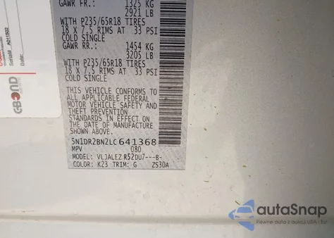 2020 Nissan Pathfinder Sv 2Wd из США, поврежденный, VIN 5N1DR2BN2LC641368